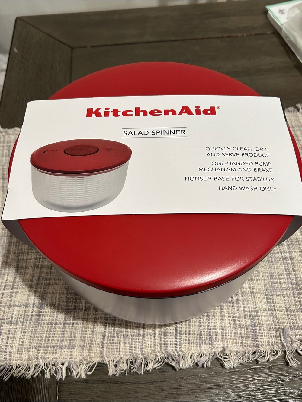 KitchenAid Red and White Salad Spinner with One-Hand Pump